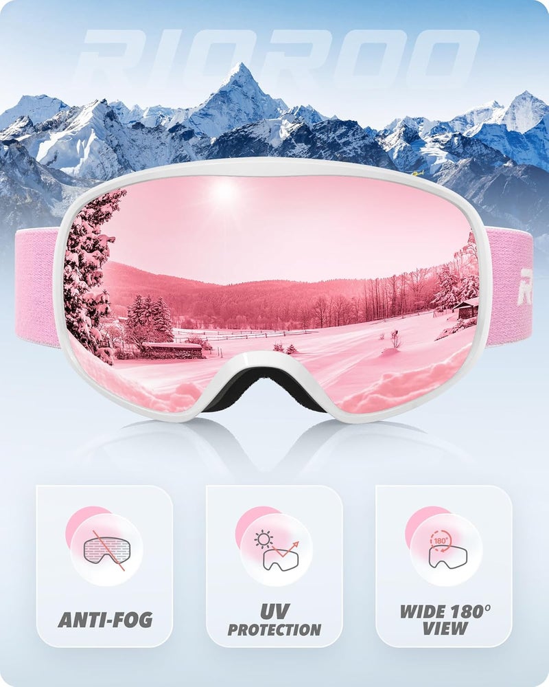 RIOROO Ski Goggles Snowboard Goggles for Men Women Adults Youth,Over Glasses OTG/100% UV Protection/Anti-fog/Wide Vision - Image 3